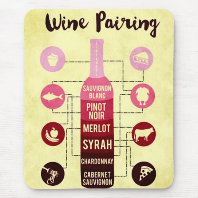Wine Pairing Guide Food and Wine Fun Mouse Mat (Front)