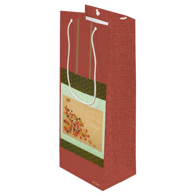 Wine paper gift bag designed like a hanging scroll (Front Angled)