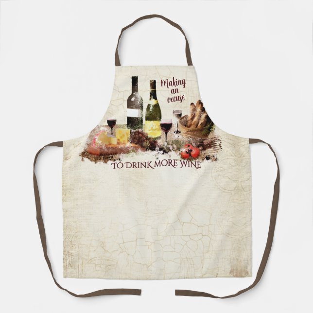 Wine party cheese grapes Tuscany style kitchen Apron (Front)