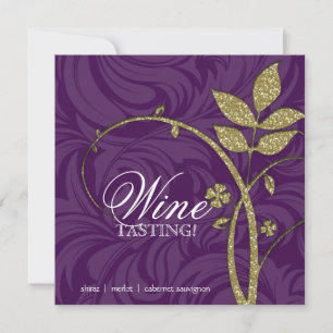 Wine Party Tasting Purple Gold Leaf Glitter Invitation