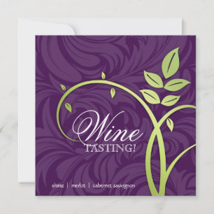 Wine Party Tasting Purple Green Leaf Marketing Invitation