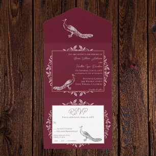 Wine Peacock Flourish All In One Invitation