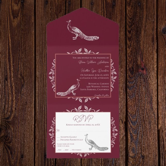 Wine Peacock Flourish All In One Invitation (Wine Peacock Flourish All in One Invitation)