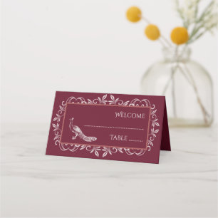 Wine Peacock Flourish Reception Place Card