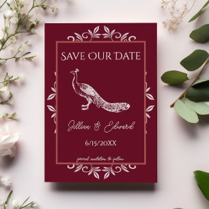 Wine Peacock Flourish Save The Date Announcement