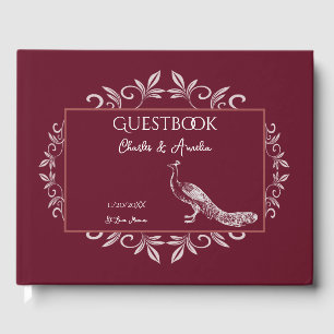 Wine Peacock Flourish Wedding Guest Book