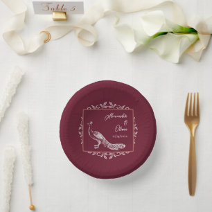 Wine Peacock Flourish Wedding Shower Paper Bowls Paper Plate