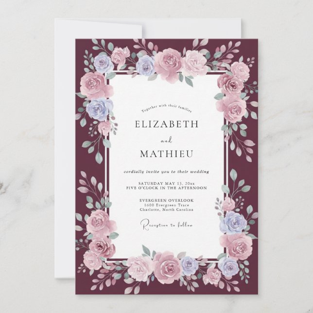 Wine Periwinkle Petal Wedding Invitation (Front)