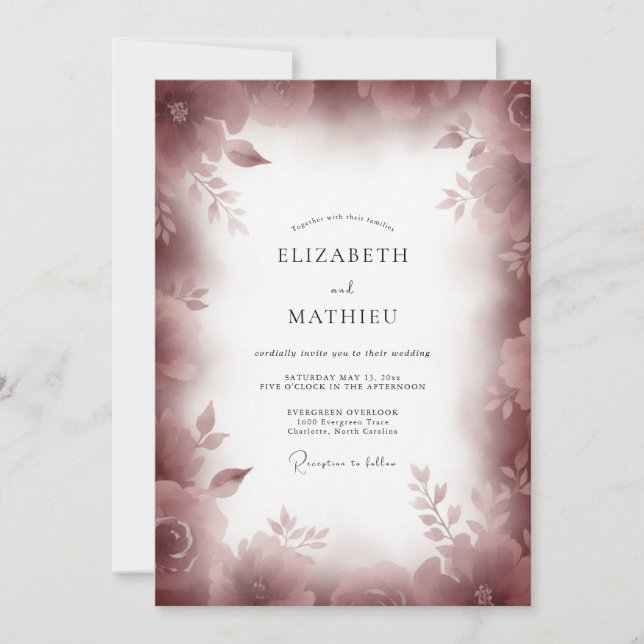 Wine Petal Wedding Invitation (Front)