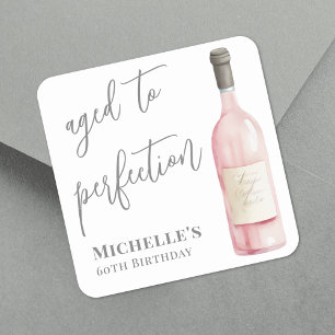 Wine Pink Aged To Perfection Birthday Square Sticker
