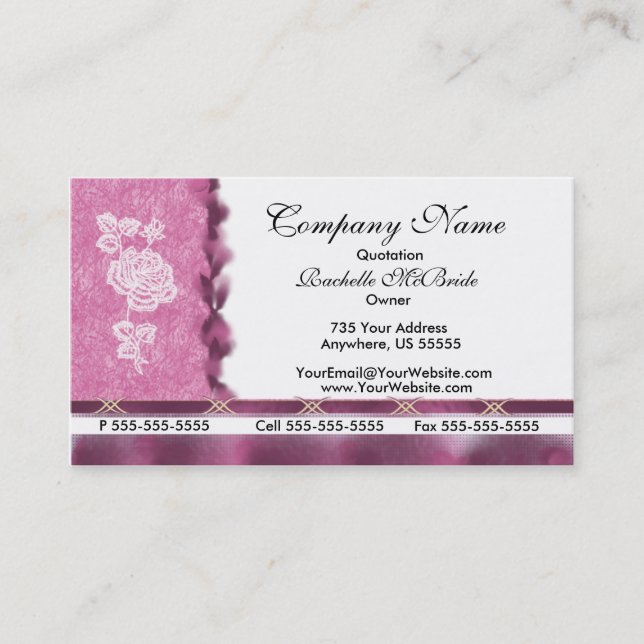 Wine Pink White Embroidery Rose Business Cards (Front)