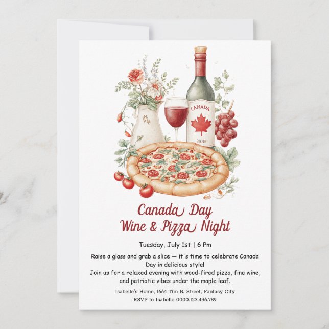 Wine & Pizza Night Celebration | Canada Day Invitation (Front)