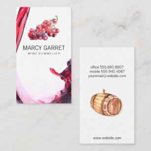 Wine Pour   Splash   Wine Grapes and Barrel Business Card