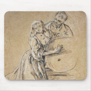 Wine-pourer with a Young Man (chalk) card Mouse Mat