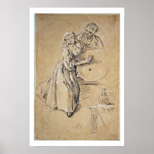 Wine-pourer with a Young Man (chalk) card Poster (Front)