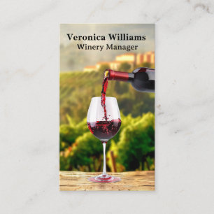 Wine Pouring in Front of Vineyard Estate Business Card