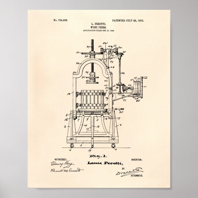 Wine Press 1903 Patent Art Old Peper Poster (Front)