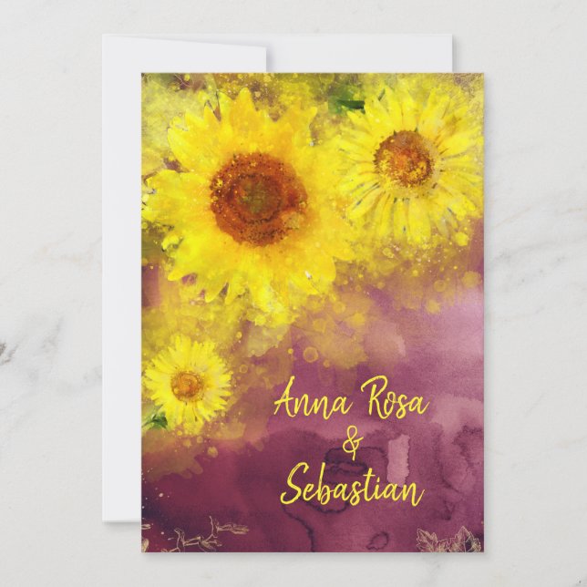 *~* Wine Purple Rustic Sunflower Country Wedding Invitation (Front)