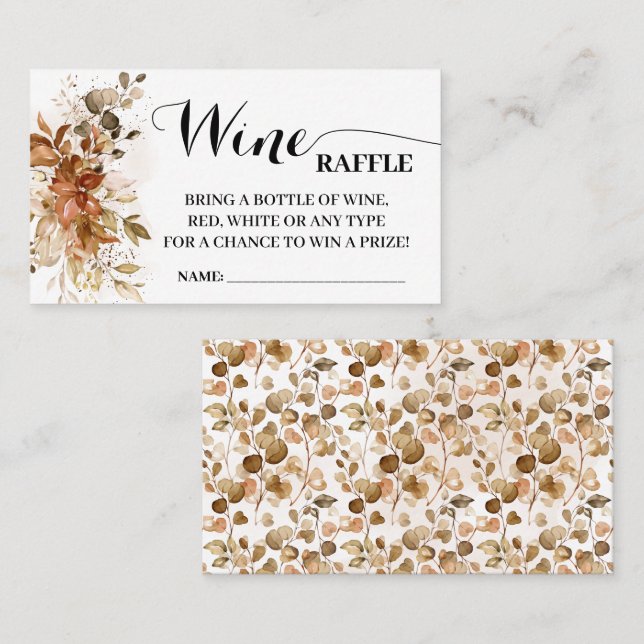 Wine Raffle Ticket card Autumn Fall Bridal Shower (Front/Back)