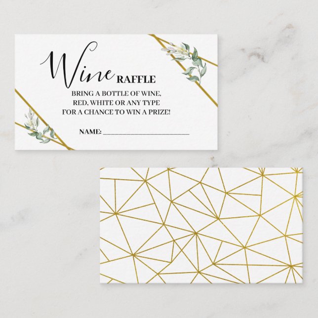 Wine Raffle Ticket Greenery Gold Shower card (Front/Back)