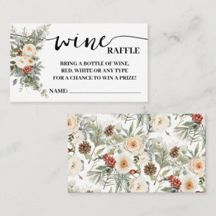 Wine Raffle Ticket Shower Card White Winter Floral