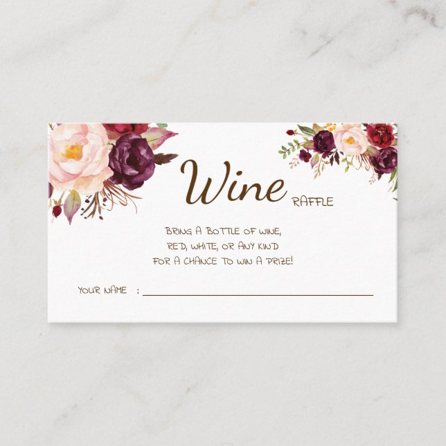 Wine Raffle Wedding Bridal Shower Marsala card (Front)