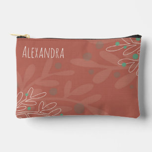 Wine red abstract floral name text accessory pouch