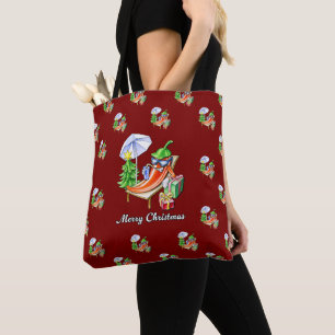 Wine Red All-Over-Print Merry Christmas Chilli Tote Bag