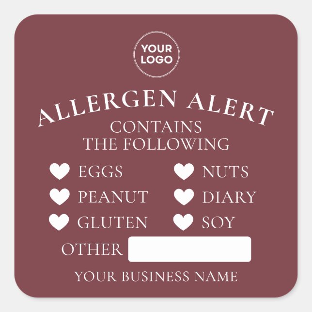 Wine Red Allergy Alert Bakery Cake Food Sticker (Front)