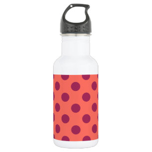 Wine red and living coral polka dots 532 ml water bottle