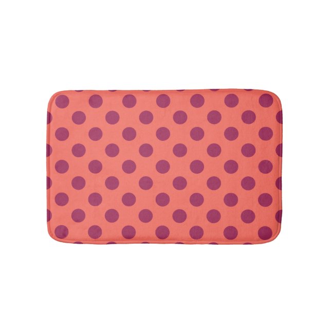 Wine red and living coral polka dots bath mat (Front)