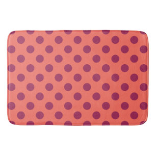 Wine red and living coral polka dots bath mat