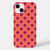 Wine red and living coral polka dots