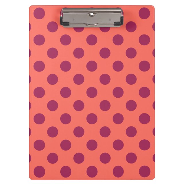 Wine red and living coral polka dots clipboard (Front)