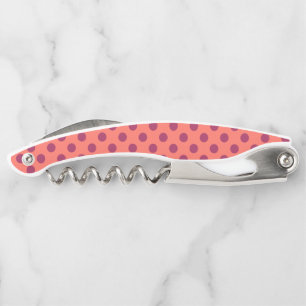 Wine red and living coral polka dots corkscrew