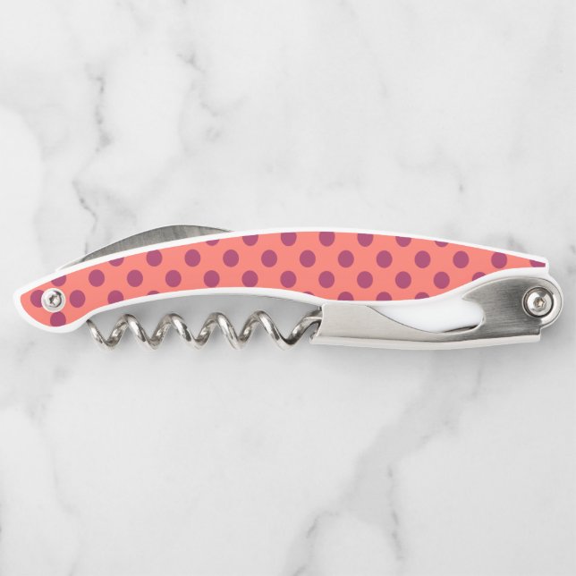 Wine red and living coral polka dots corkscrew (Back)