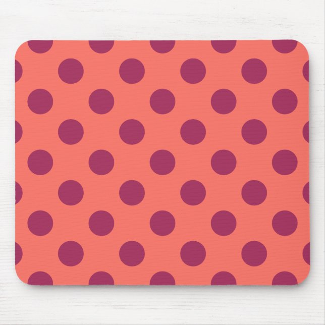 Wine red and living coral polka dots mouse mat (Front)
