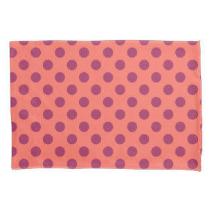 Wine red and living coral polka dots pillowcase