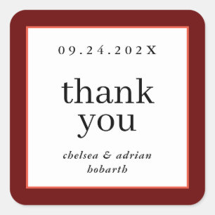 Wine Red Border Simple Wedding Favour Square Sticker