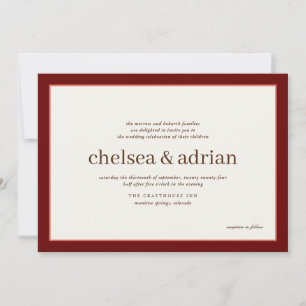 Wine Red Border Simple Wedding Invitation