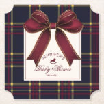 Wine Red Bow Rocking horse plaid Baby Shower Paper Coaster<br><div class="desc">Wine Red Bow Rocking horse plaid Baby Shower Paper Coaster 
Matching items available.</div>