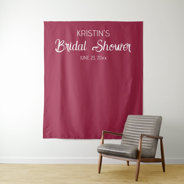 Wine Red Bridal Shower Photo Backdrop Tapestry (In Situ)