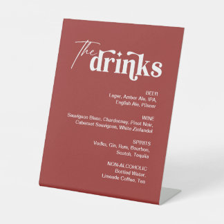 Wine Red Christmas Drink Menu Wedding Bar Pedestal Sign