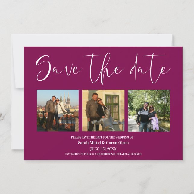 Wine Red Couple Photos Wedding Save the date  (Front)