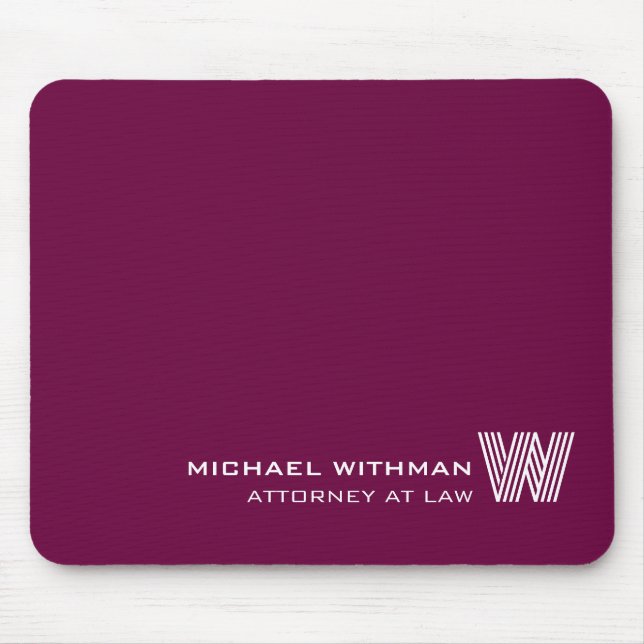 WINE RED Custom Monogram, Name & Profession  Mouse Mat (Front)