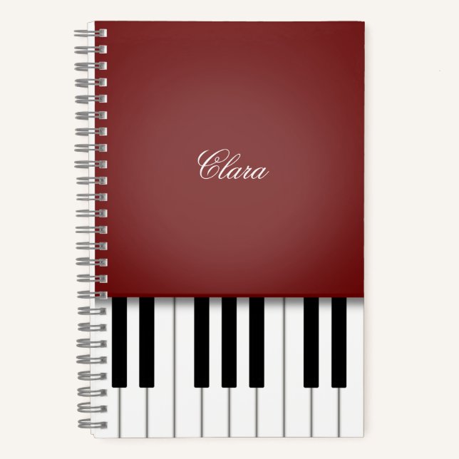 Wine Red Elegant Piano Keyboard Personalised Notebook (Front)