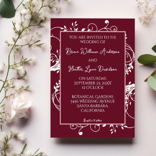 Wine Red Flourish Wedding Invitation