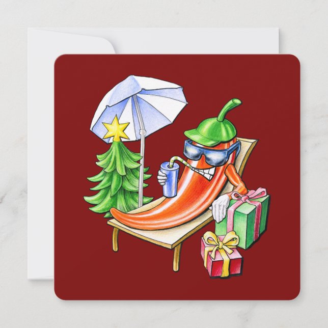 Wine Red Funny Merry Christmas Chilli Drawing Holiday Card (Front)