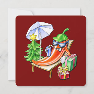 Wine Red Funny Merry Christmas Chilli Drawing Holiday Card