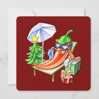 Wine Red Funny Merry Christmas Chilli Drawing Holiday Card